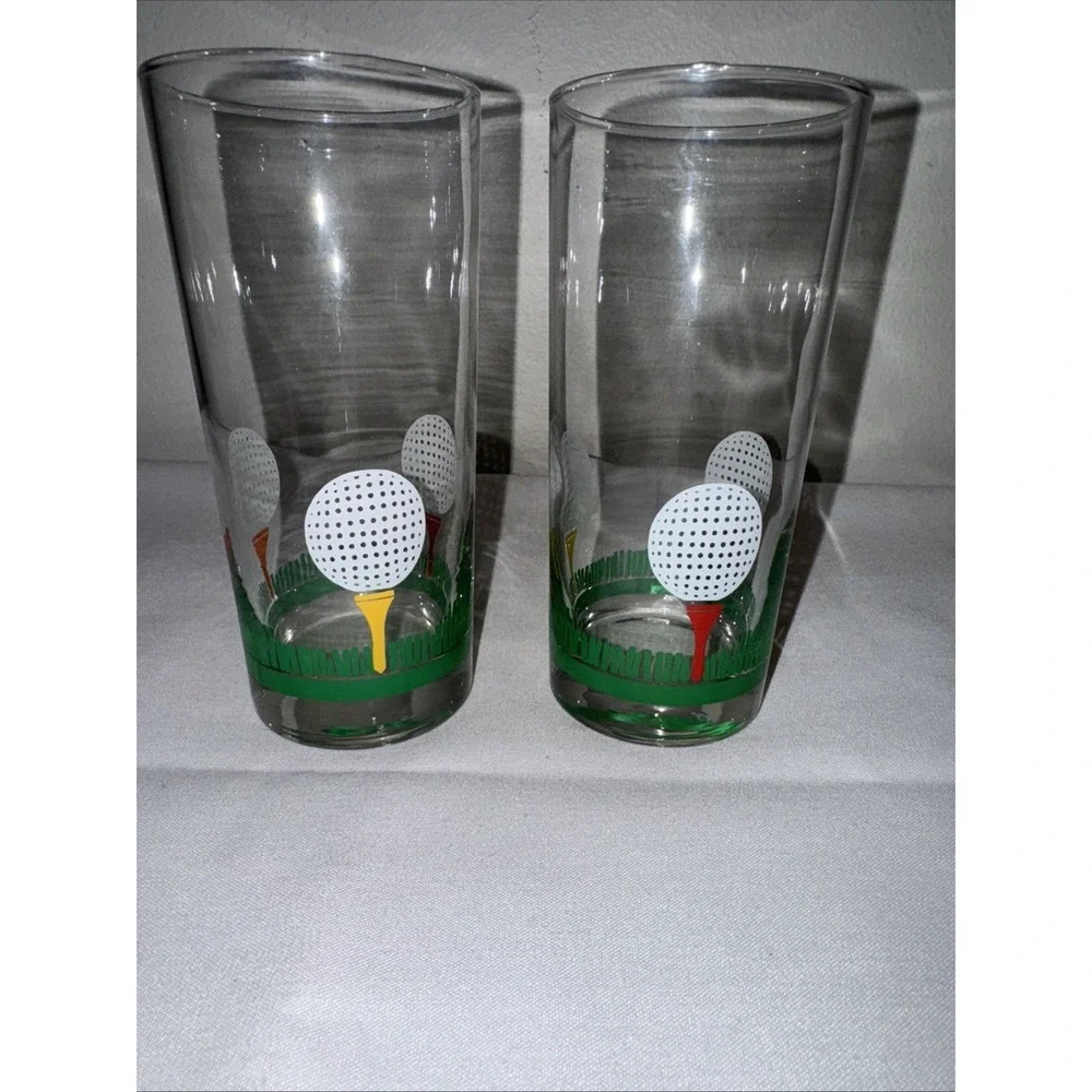 2 Golf Tumblers  Highball Barware 16oz Golf Ball On Tees 19th Hole Bar Drink